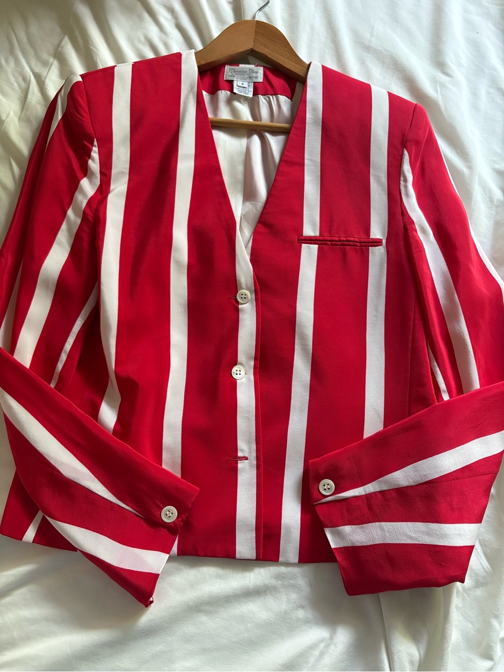 Christian Dior Silk Red and White Striped Blazer - Picture 3 of 3